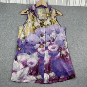 Trisha Tyler Vest Cardigan Womens PXL Purple Floral Sleeveless Button Up Artsy